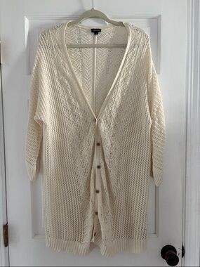 torrid Cream Open-Weave Button-Front Cardigan